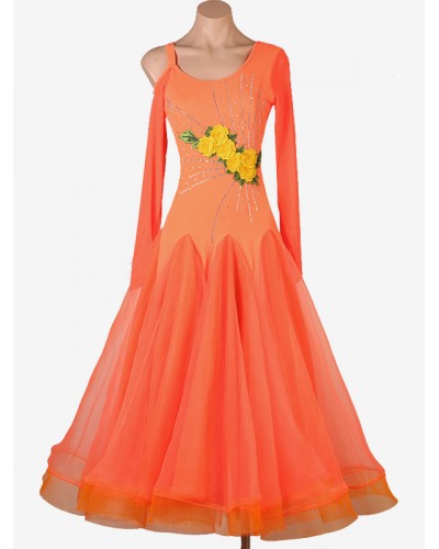 Room Dance Costumes Orange Women's Lycra Spandex Dress Flowers Dance Wear Dancing Holiday Ball