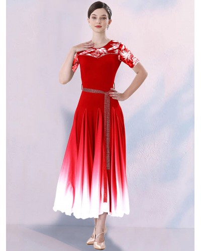 Women Ballroom Dance Costumes Ture Red 's Lycra Spandex Dress Dance Dress