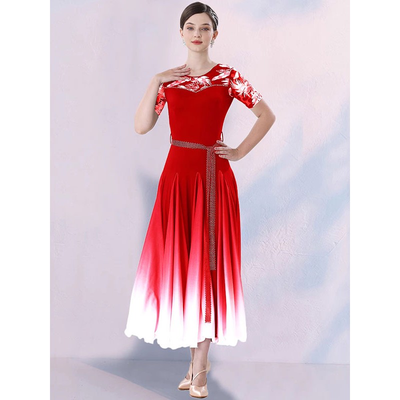 Women Ballroom Dance Costumes Ture Red 's Lycra Spandex Dress Dance Dress