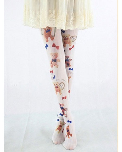 Classic Velvet Lolita Tights Bears Print Sweet