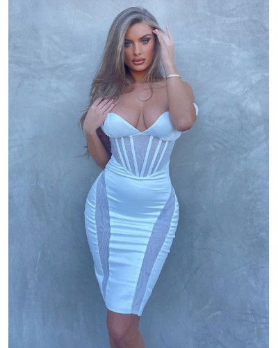 Birthday Dresses White Straps Neck Sexy Sleeveless Pencil Dress Bodycon Field Dating