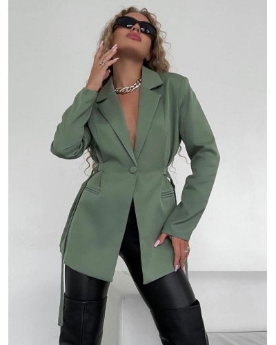 Women Blazer Jacket Turndown Collar Long Sleeves Outerwear Tailored Jacket Spring Fall Street Wear Daily Casual