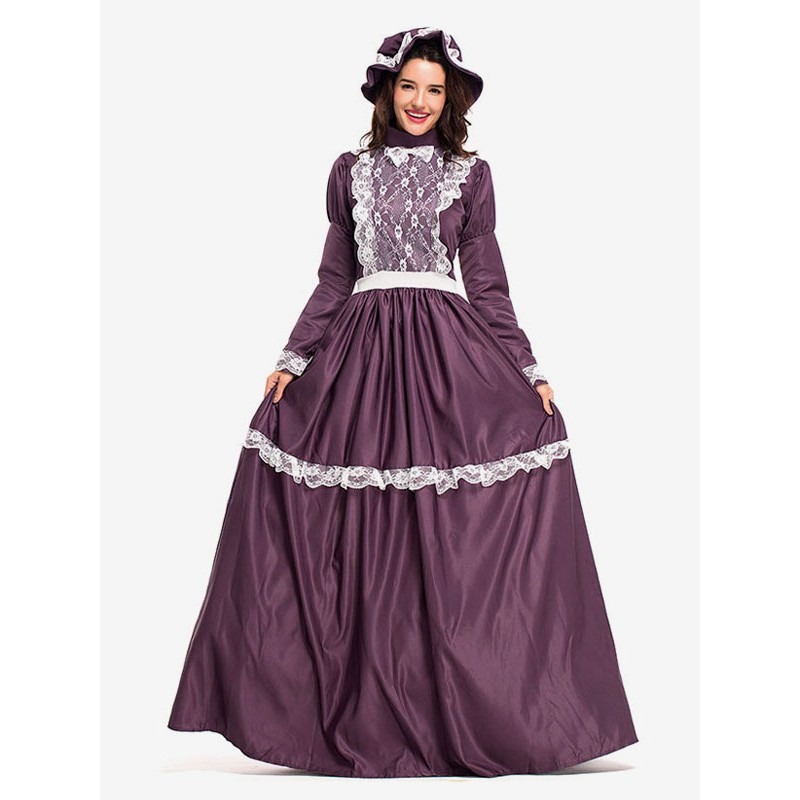 Carnival Costumes Fuchsia Retro Costumes Women's Costume Bow Lace Lace Ruffles Lace Headwear Dress Vintage Clothing Middle Ages Mardi Gras Halloween