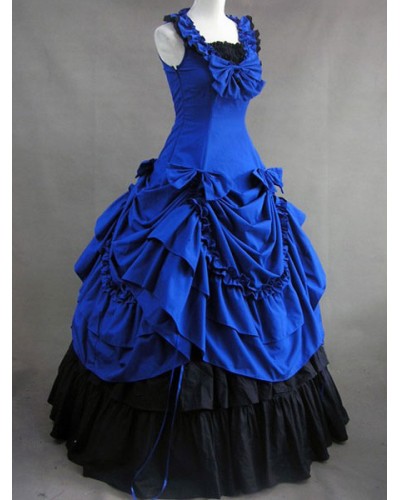 Victorian Dress Costume Women's Royal Blue Cotton Ruffle Sleevesless Ball Gown Retro Costumes Outfits Halloween Victorian Era Holiday