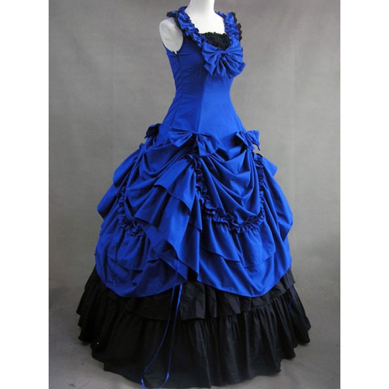 Victorian Dress Costume Women's Royal Blue Cotton Ruffle Sleevesless Ball Gown Retro Costumes Outfits Halloween Victorian Era Holiday