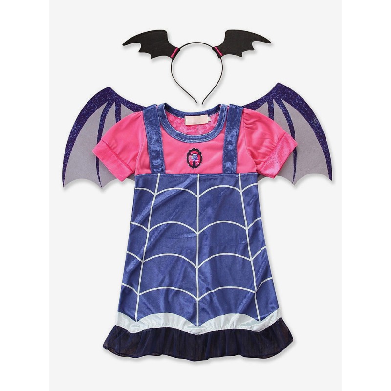 Girls Kids Carnival Costumes Blue Demons Cotton Dress With Hairpin Child Cosplay Wears