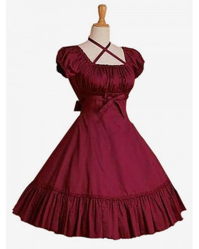 Lolita Dress OP Burgundy Short Sleeve Lolita One Piece Dress Sweet Spring Summer Fall Winter