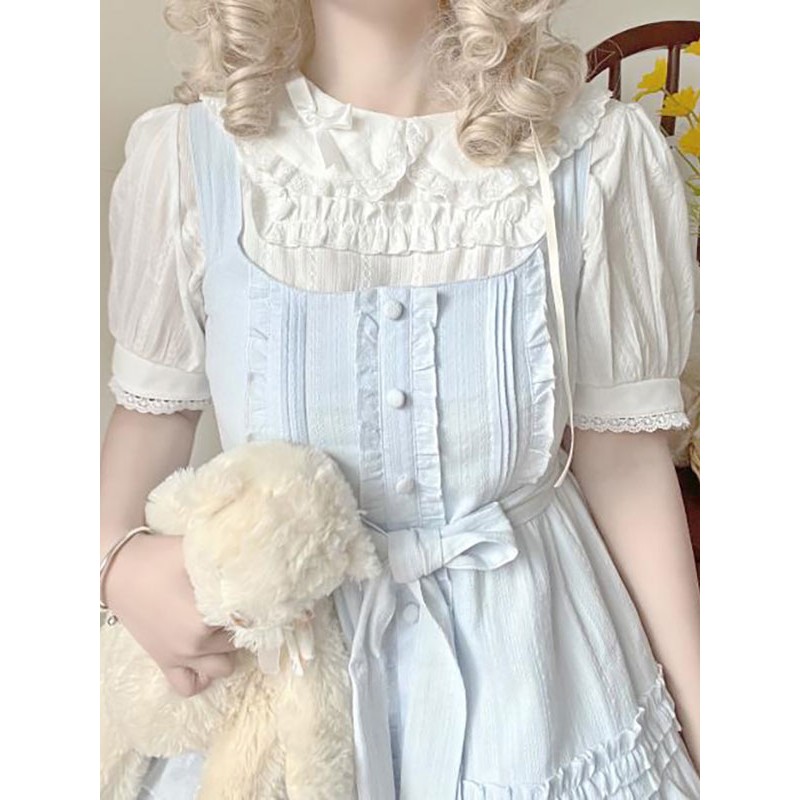 Lolita Blouses Lolita Top White Short Sleeves Ruffles Lolita Shirt Sweet Spring Summer Fall