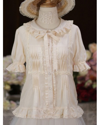 Lolita White Lolita Top Short Sleeves Lace Ruffles Lolita Shirt Blouses Sweet Daily Casual Tea Party