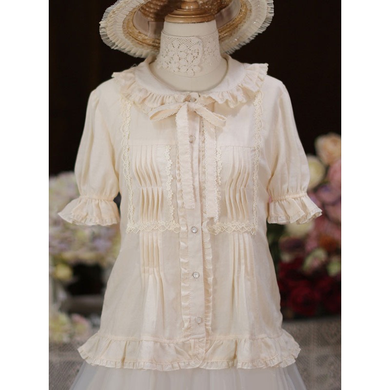 Lolita White Lolita Top Short Sleeves Lace Ruffles Lolita Shirt Blouses Sweet Daily Casual Tea Party