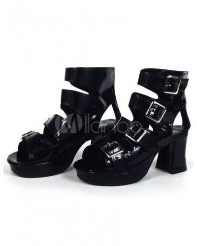 3'' Heel 1 1/5'' Platform Black Ankle Straps Buckle Lolita Sandals