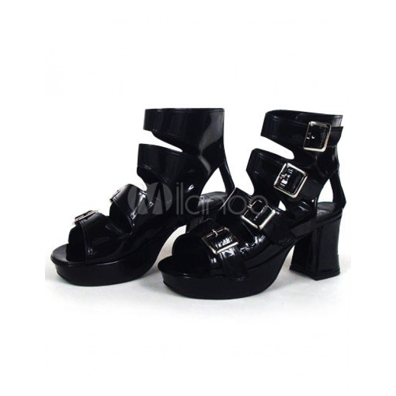 3'' Heel 1 1/5'' Platform Black Ankle Straps Buckle Lolita Sandals