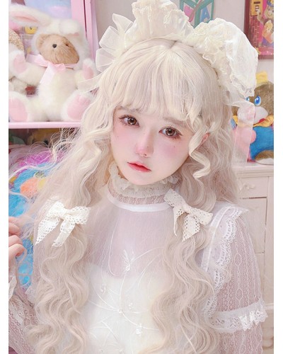 Lolita Wig Long Heat-resistant Fiber Ecru White Lolita Accessories Sweet Harajuku Fashion ROCOCO Daily Casual Tea Party