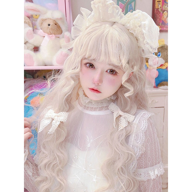 Lolita Wig Long Heat-resistant Fiber Ecru White Lolita Accessories Sweet Harajuku Fashion ROCOCO Daily Casual Tea Party