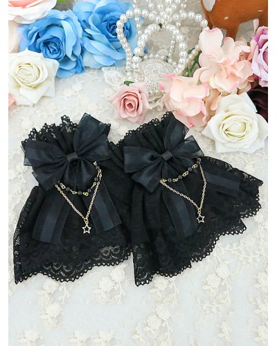 Sweet Lolita Wrist Band Ribbon Bow Metal Detail Lace Lolita Oversleeve Accessories Tea Party