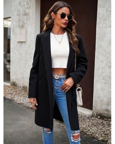 Women Coat Turndown Collar Long Sleeves Midi Blazer Jacket Chic  Modern Casual Street Wear Daily Casual Field