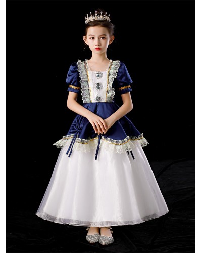 Polyester Fiber Tea Party Lace 3/4 Length Sleeves Polyester Dress Gothic Blue Kids' Lolita Dresses