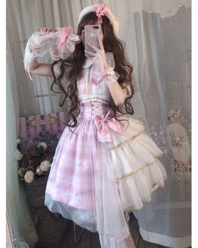 Lolita JSK Dress Idol Declaration Bows Pink Lolita Jumper Skirts Sweet Spring Summer Fall Daily Casual