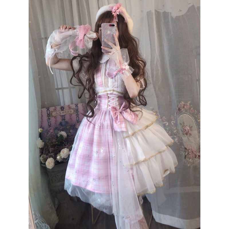 Lolita JSK Dress Idol Declaration Bows Pink Lolita Jumper Skirts Sweet Spring Summer Fall Daily Casual