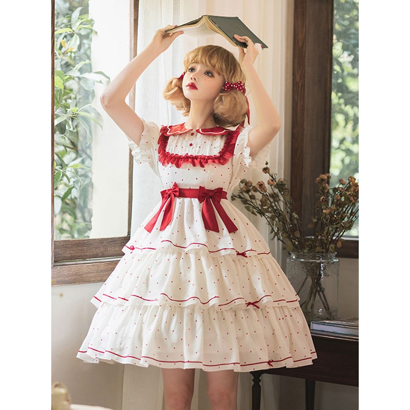 Sweet Lolita Dress Polyester Short Sleeves Dress