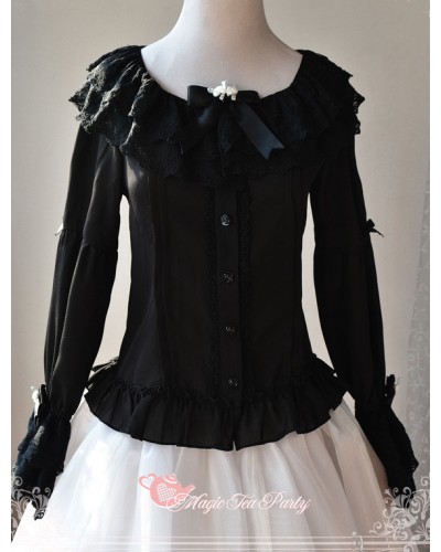 Black Layered Lace Chiffon Lolita Blouse For Girls Lovely