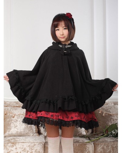 Hooded Lolita Cape With Ruffles Daily Casual