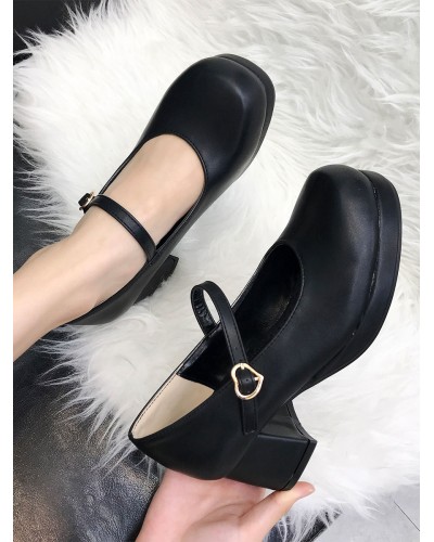 Lolita Footwear Deep Brown PU Leather Chunky Heel Lolita Shoes Sweet Academic ROCOCO Daily Casual Tea Party