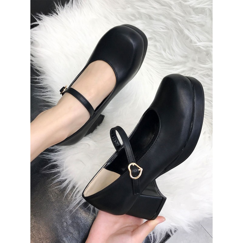 Lolita Footwear Deep Brown PU Leather Chunky Heel Lolita Shoes Sweet Academic ROCOCO Daily Casual Tea Party