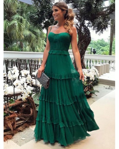 Women Green Maxi Dresses Sleeveless Straps Neck Sleeveless Floor Length Dress Summer