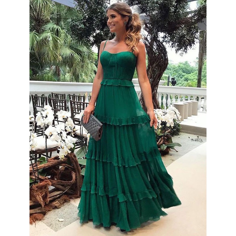 Women Green Maxi Dresses Sleeveless Straps Neck Sleeveless Floor Length Dress Summer