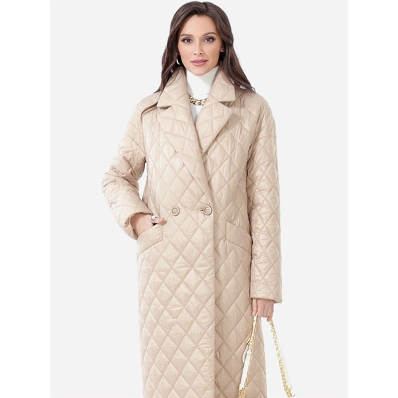 Women Puffer Coats Diamond-Quilted Lapel Outerwear Quilted Coat Fall Winter Street Wear Daily Casual