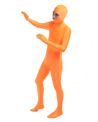 Unisex Morph Suit Organe Lycra Spandex Fabric Catsuit With Face Opened Men's Body Suit