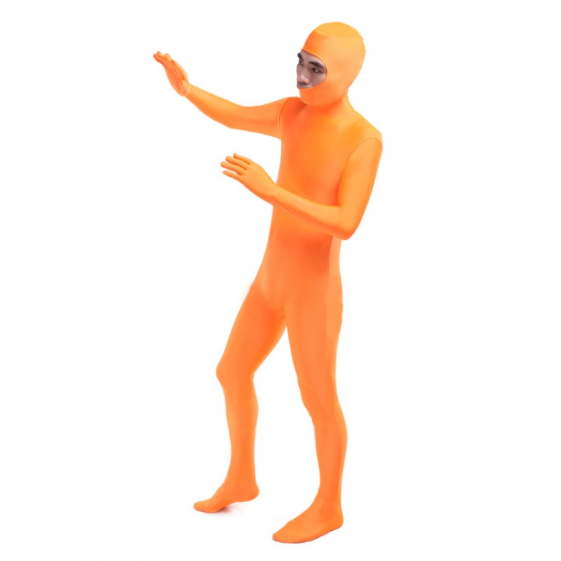 Unisex Morph Suit Organe Lycra Spandex Fabric Catsuit With Face Opened Men's Body Suit