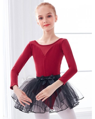 Women Ballet Dress Red 's Kid's Dancer Bows Pleated Color Block Pleated Cotton Blend Set Dancing Wear Sets Skirts Jumpsuit Elegant Art Deco/Retro