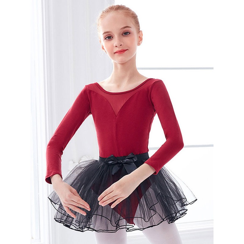 Women Ballet Dress Red 's Kid's Dancer Bows Pleated Color Block Pleated Cotton Blend Set Dancing Wear Sets Skirts Jumpsuit Elegant Art Deco/Retro