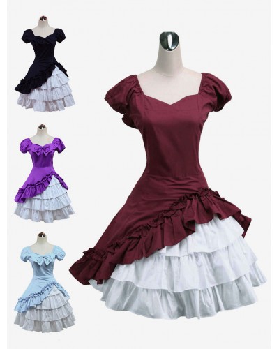 Wine White Lolita OP Dress Short Sleeves Withe Ruffles Classic  Traditional Summer Tea Party