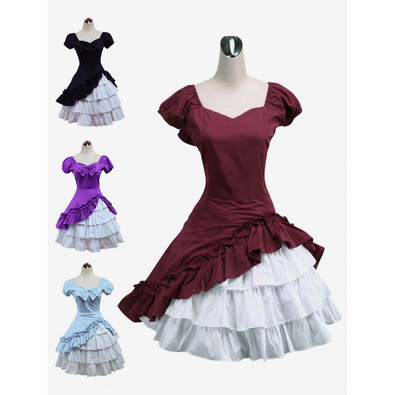 Wine White Lolita OP Dress Short Sleeves Withe Ruffles Classic  Traditional Summer Tea Party