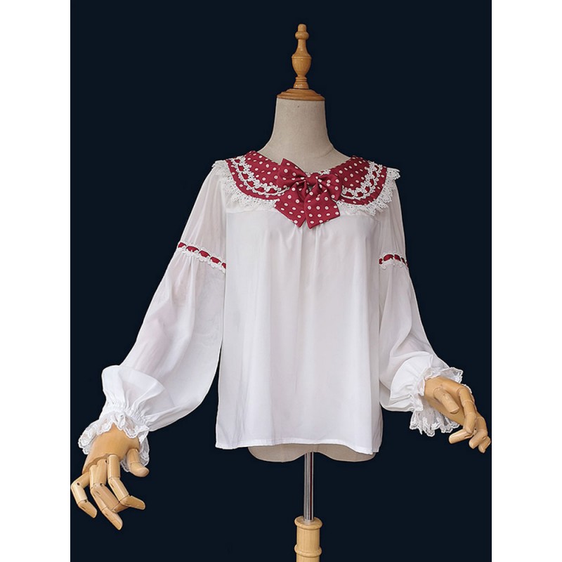 Lolita Blouses Lolita Top Infanta Fairytale Burgundy Long Sleeves Lace Lolita Shirt Sweet