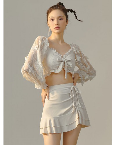 Lolita Outfits Ecru White Ruffles Butterfly Long Sleeves Top Pants Sweet