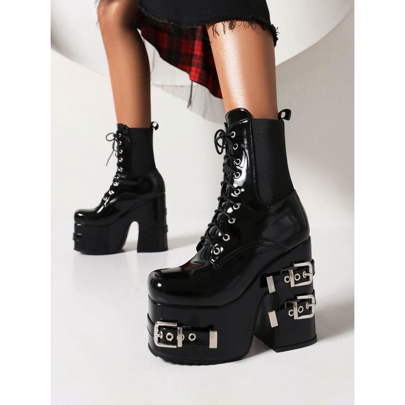 Women's Metal Details Round Toe Heelless Booties Gothic Street Wear