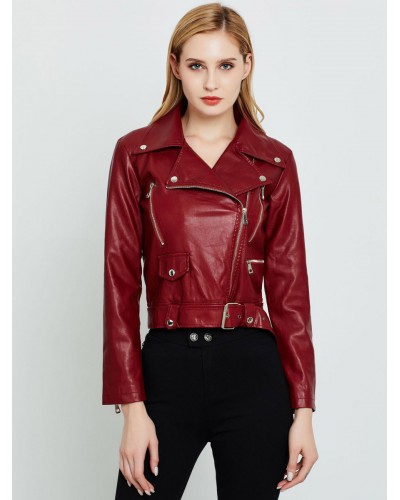 Women 's Jackets Turndown Collar Zipper Metal Details Street Jacket Leather Jacket Fall Winter Street Wear Daily Casual