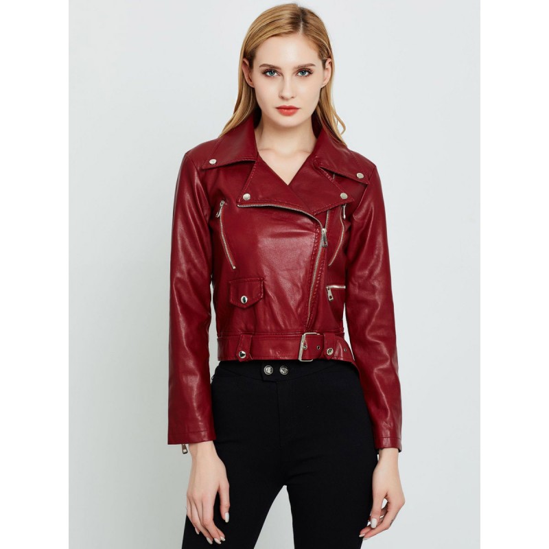 Women 's Jackets Turndown Collar Zipper Metal Details Street Jacket Leather Jacket Fall Winter Street Wear Daily Casual