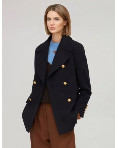 Wool Blazer Lapel Metal Buttons Solid Color Fall Winter Women Coats Classic  Traditional Casual