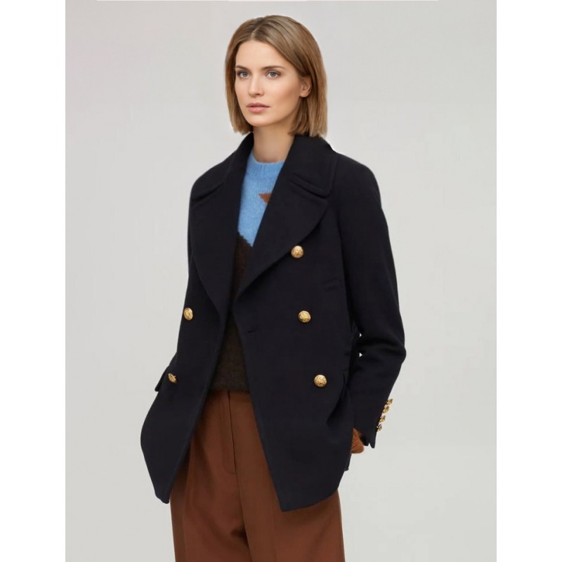 Wool Blazer Lapel Metal Buttons Solid Color Fall Winter Women Coats Classic  Traditional Casual