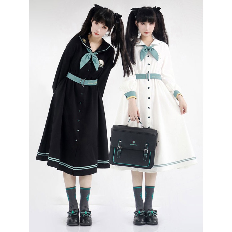 Sweet Lolita Dress Polyester Long Sleeves Navy Style Lolita Dress Navy Style Spring Summer Fall Winter