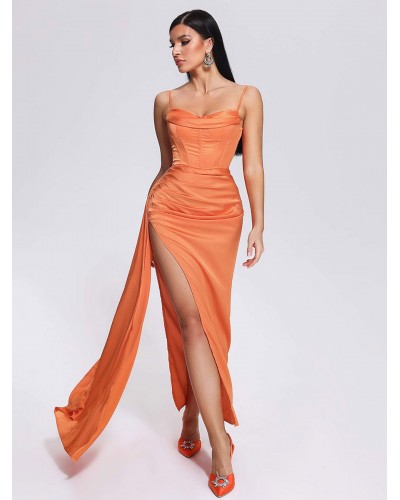 Dresses Orange Straps Neck Sleeveless Asymmetrical Semi Formal Dress Summer Party