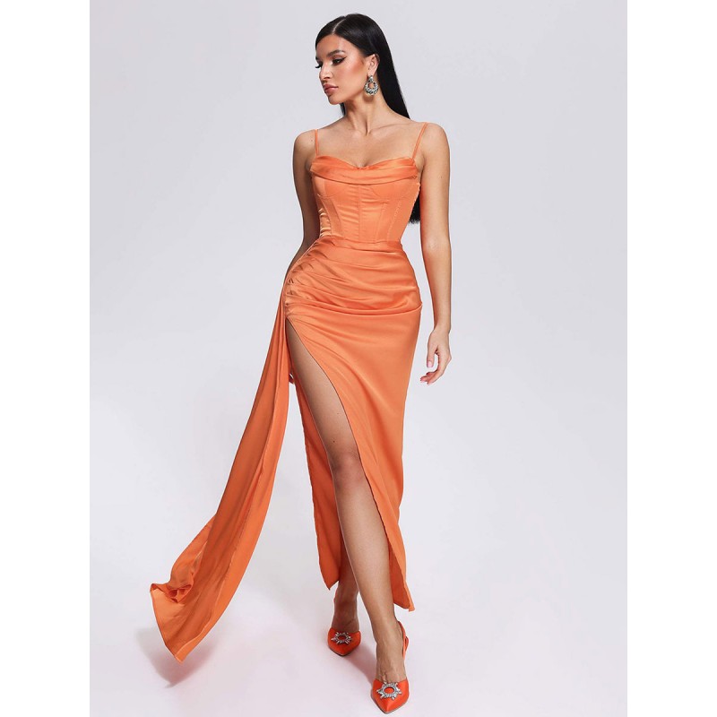 Dresses Orange Straps Neck Sleeveless Asymmetrical Semi Formal Dress Summer Party