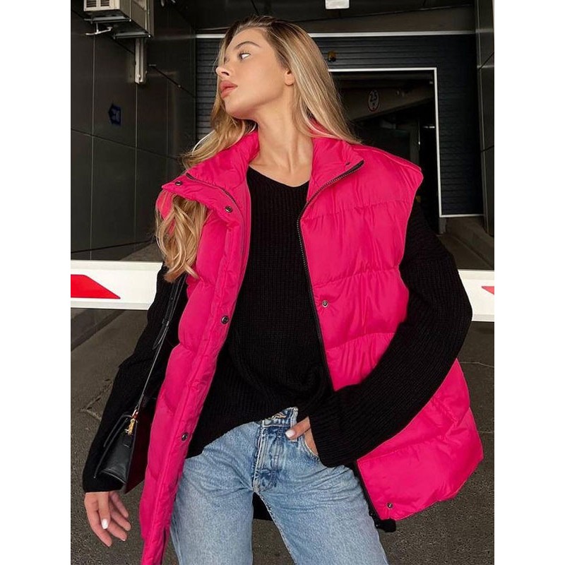 Women Puffer Vest Zipper Sleeveless Outerwear Quilted Coat Fall Winter Street Wear Daily Casual Field