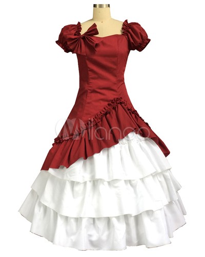 Women Red Classic Vintage Lolita Dress Halloween Cosplay Costume Halloween Victorian Era