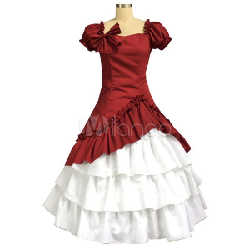 Women Red Classic Vintage Lolita Dress Halloween Cosplay Costume Halloween Victorian Era